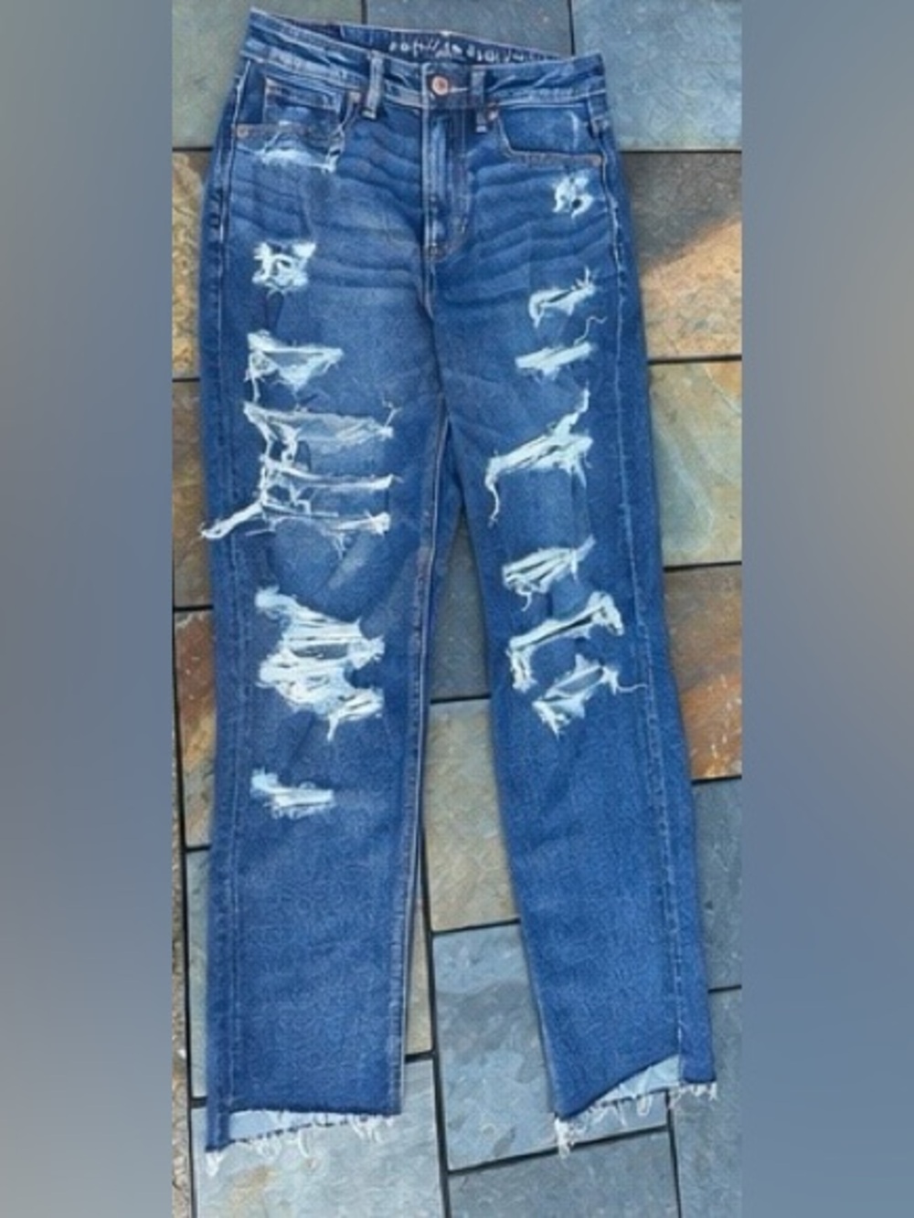 American Eagle Size 2 Regular Distressed High Rise Straight Leg Jeans - Picture 7 of 10